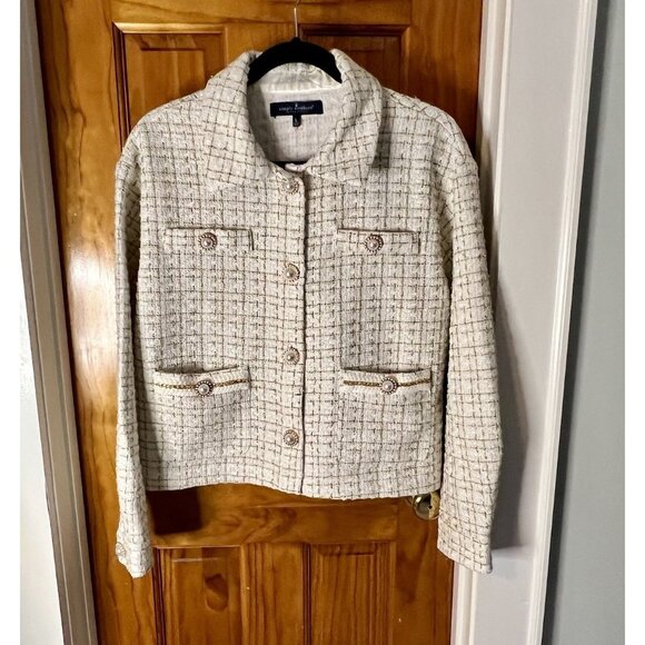Simply Southern White Gold SZ LG Blazer Jacket Tweed Metallic Holiday Church - Picture 1 of 8